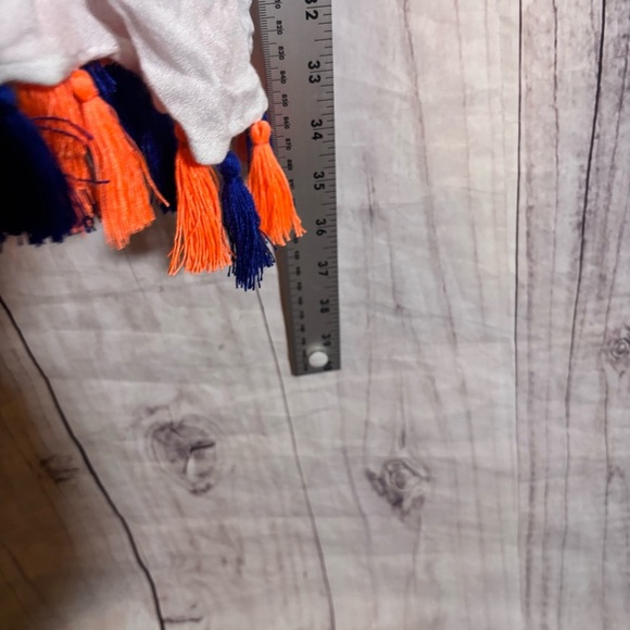 Pia Pauro White Blue and Orange Short Sleeve Romper Tassel Geometric Pattern S - Picture 6 of 8